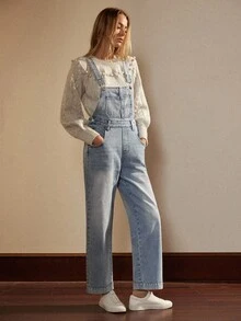 Écloséra 女士牛仔背带裤，适合夏季的时尚连体裤 - 淺色水洗藍 - 查看 7