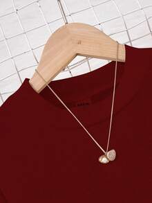 2pcs/Set Elegant Casual Ribbed Knit Crew Neck Long Sleeve Top + Simple PU Leather Elastic Waist Skirt With Belt For Teenage Girls, Autumn/Winter - Burgundy - View 4