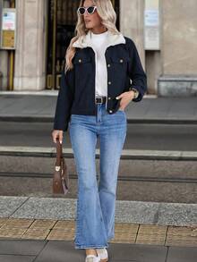 EMERY ROSE Chaqueta casual de forro polar de una hilera para mujer, otoño/invierno - Azul - Ver 3