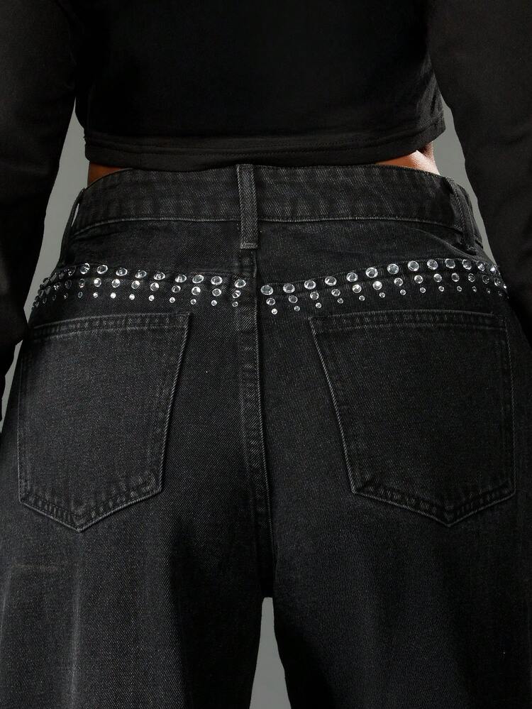 MISSGUIDED Vaqueros holgados de pierna ancha con tachuelas metálicas