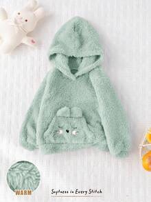 Cozy Pixies 秋冬女婴猫咪图案保暖连帽长袖套头衫 - 綠色 - 查看 3