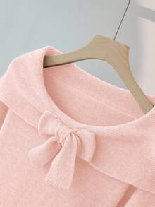 Franclia Suéter de punto de manga larga con hombros abiertos, lazo y unicolor, de moda simple para mujer - Rosa - Ver 3