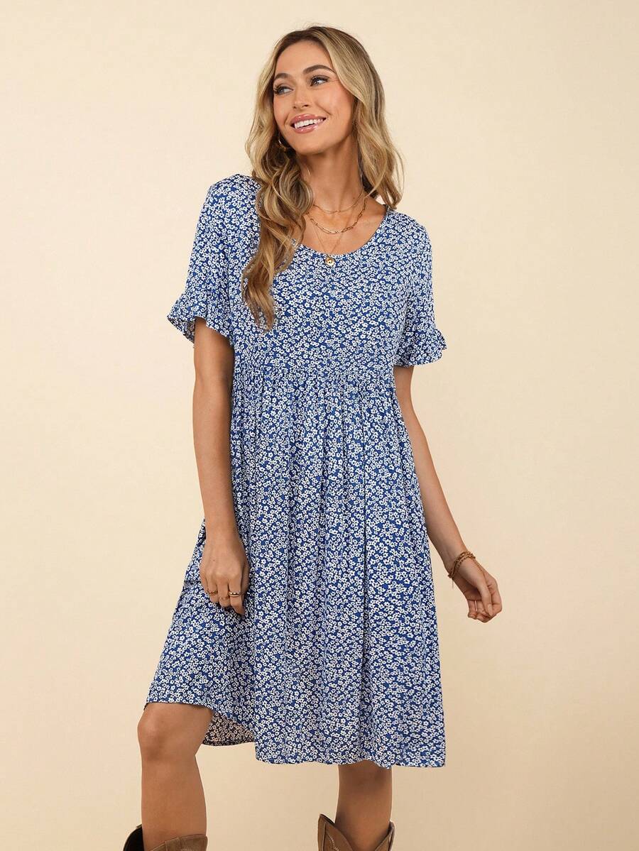 Coeurva 碎花荷葉袖洋裝