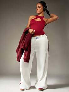 MISSGUIDED Racerback Athletic Performance Tank Top Workout Crop Top Moisture Wicking Exercise Training Fitness Sports Yoga Tank Cut Out Design Slim Fit Active Wear - Burgundy - View 4