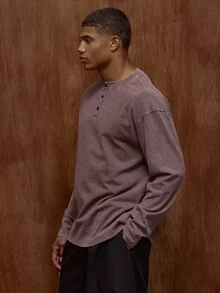 Musero 长袖水洗微褶纽扣宽松T恤 秋冬/春夏 - 咖啡棕 - 查看 4