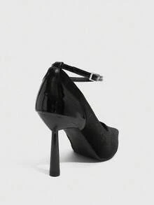 CUCCOO SZL 女士时尚酒红色油性皮革环绕踝带尖头细高跟鞋，适合通勤、约会、派对、婚礼、度假 - 黑色 - 查看 8