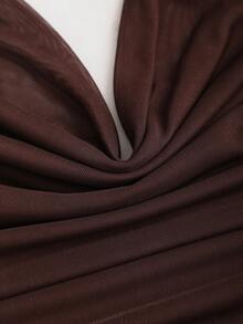 Sweetra Y2K Sexy Ruched Metallic Button Collar Dress - Coffee - View 3