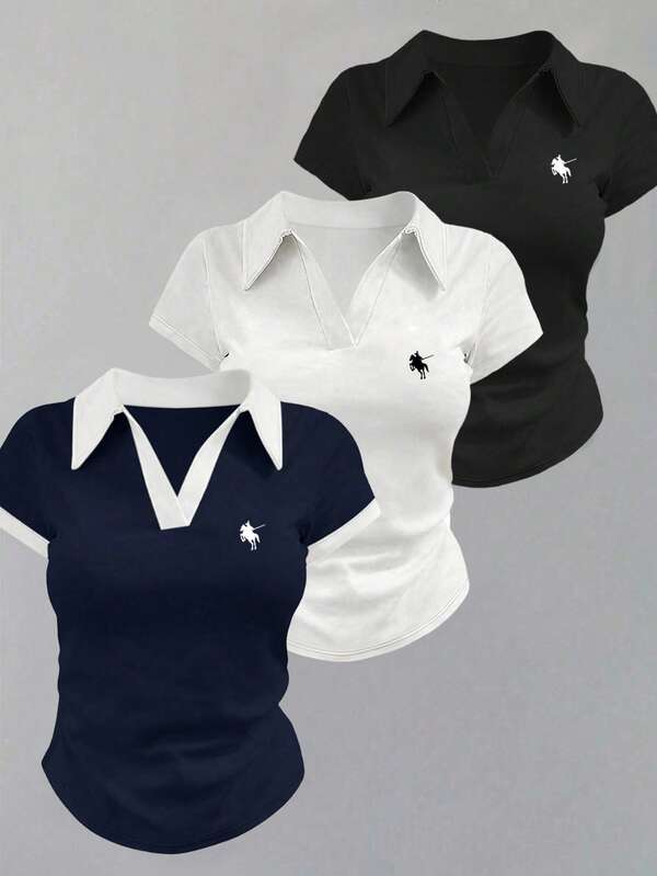 INAWLY Camiseta de manga corta ajustada de estilo casual y de negocios para mujer, para uso diario