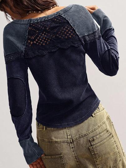 Bohemela 女式休闲纯色针织圆领长袖T恤