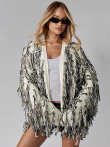 MISSGUIDED كارديجان محبوك بخيوط متشابكة كبير الحجم مفتوح الأمام بأكمام طويلة ناعم ودافئ ذو ملمس متموج، قطعة أزياء بوهيمية مميزة للمواسم الباردة - متعدد الألوان - مشاهدة 5