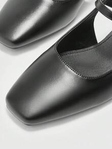 CUCCOO BIZCHIC Women's Square Toe Mid-Chunky Heel Slingback Pumps, Classic Black Minimalist Design, Suitable For Daily Commute, Work, And Casual Outings For Christmas Spring Shoes - Black - View 8