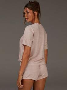 Athîral Bộ đồ mặc nhà gồm áo len chấm bi và quần short - Bụi hồng - Xem 5