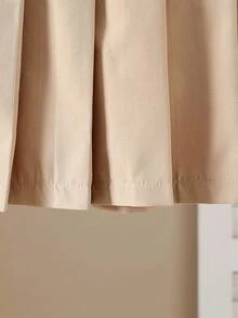 Sparklyn 女孩优雅时尚休闲运动百搭褶皱迷你裙，适合上学、度假、旅行、四季 - 卡其色 - 查看 6