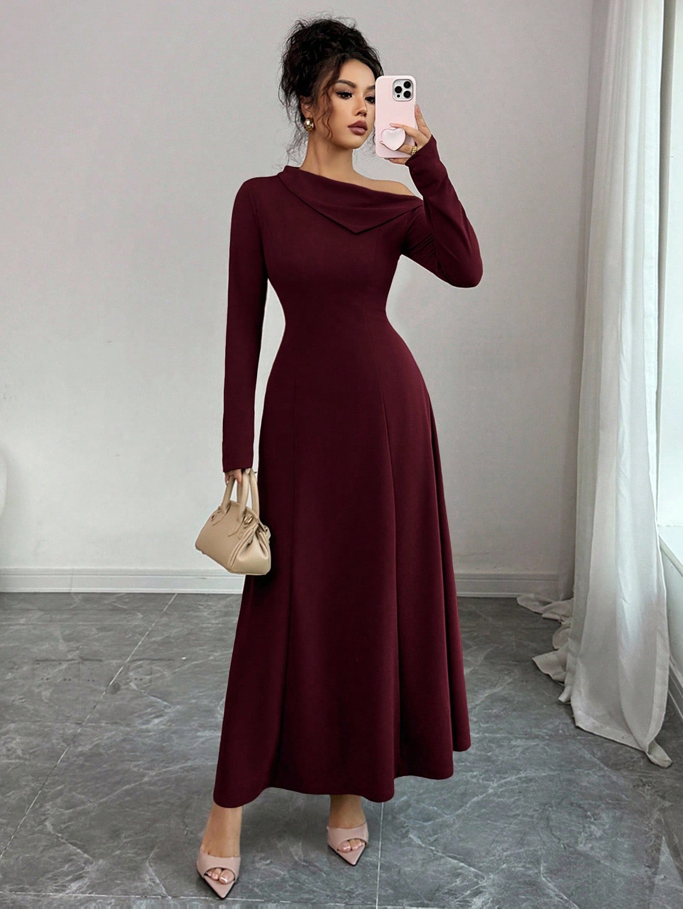 Elenzga فستان أنيق طويل للنساء بخصر مربوط على شكل...