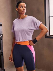 Powerista Breathable And Soft Open Back Loose Fit Sports T-Shirt Gym Women Shirts - Dusty Purple - View 4