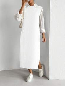 SHEIN LUNE Women's All-Match Versatile Commuter Long Dress - White - View 6