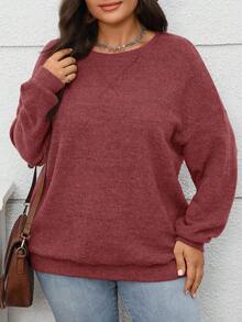 EMERY ROSE Sudadera casual de talla grande de unicolor, otoño/invierno - Rojo - Ver 6