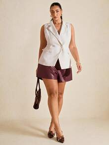 SHEIN BAE Plus Size Minimalist Sleeveless Suit Vest In Fall/Winter - White - View 3