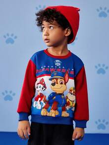 SHEIN | PAW Patrol Bluza z dzianiny raglanowej z okrągłym dekoltem i nadrukiem w kolorowe bloki dla chłopców, jesień/zima