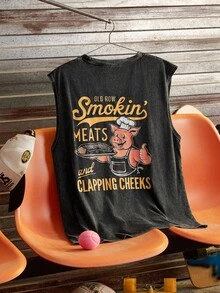 Whitmere Herren Tanktop, urban lässiges Strandoutfit mit Vintage-Waschung und Grafik, leicht, locker geschnitten, entspannt, für Sommerurlaub, Outdoor und Alltag - Schwarz - Übersicht 5