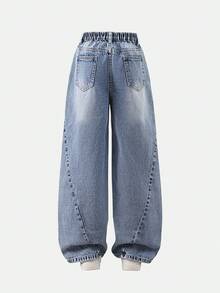 SHEIN Tween Girls Loose Fit Distressed Jeans, Light Blue Denim, Y2K Aesthetic, Casual & Comfortable, Suitable For School, Outings, Parties, Travel, Back To School Season, New Autumn Collection Tweens Distressed Wide Leg Jeans Tweens Distressed Wide Leg Jeans Tweens Wide Leg Jeans Girls Distressed Wide Leg Jeans Baggy Jeans For Teen Girls Teen Girls Baggy Jeans - Medium Wash - View 2