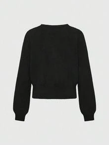 ROMWE Gothic Bat Embroidery Knit Cardigan - Black - View 2