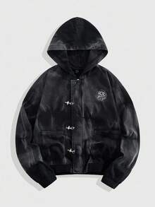 ROMWE MEN Street Life 男士时尚水洗渐变连帽牛仔夹克 - 黑色 - 查看 1