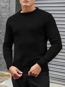 EURMUSE Suéter Básico De Color Liso Con Cuello Redondo Para Hombre - Negro - Ver 6