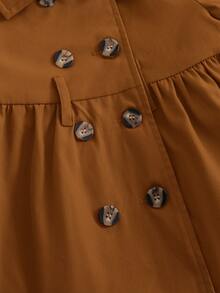 SHEIN Baby Girl Khaki Thermal Lined Long Coat With Lapel Collar, Casual & Cute, Autumn/Winter - Brown - View 3