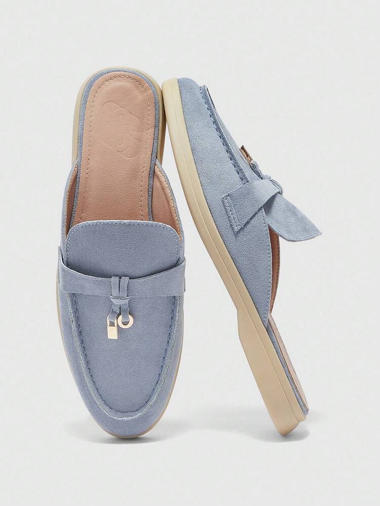 CUCCOO BIZCHIC Women's Fashionable Blue Suede Comfortable Slip-On Mules, Flat Casual Loafers Suitable For Outdoor, Work, Daily Wear For Christmas Spring Shoes