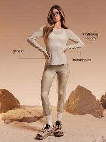 GLOWMODE X Discovery 美利奴羊毛柔软保暖轻盈撞色缝线拇指孔修身圆领美利奴羊毛混纺长袖上衣户外徒步日常运动服秋冬 - 米色 - 查看 3