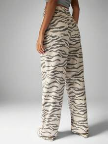 MISSGUIDED Cotton Wide Leg Zebra Print Denim Jeans High Waisted Casual Fashion Animal Pattern Statement Pants Fall Winter Collection Modern Y2K Style