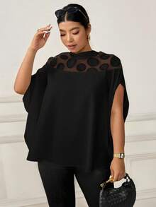 Rometta Femmes grande taille Blouse décontractée à empiècement en maille, col montant, manchette avec fente, ample et élégante, idéale pour les vacances, convient aux saisons de printemps, été et automne - Multicolore - Voir 9