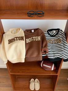 SHEIN 3 件套男婴/女婴可爱字母印花保暖长袖运动衫，男女通用婴儿服装，婴儿冬装