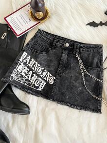 Attitoon Minifalda de mezclilla con estampado de color contrastante para mujer