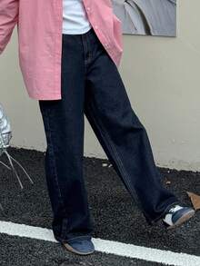 DAZY Casual Street Loose Fit Button Pocket Tween Girls Jeans - Dark Wash - View 3