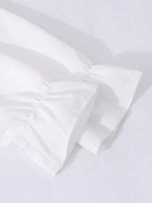 Sparklyn 女童拼色蝴蝶结装饰高腰连衣裙，二合一设计女童休闲简约舒适拼色泡泡袖连衣裙 - 黑與白 - 查看 4