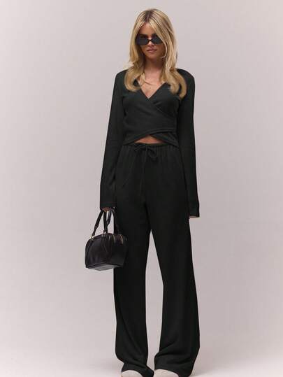 MUSERA リラックスしたルーズフィットワイドレッグ ドローストリング ボトムス オンリー オールドマネー キュートなカントリーコテージコア カジュアル ウィメンズ バタースコッチ ウィンターパンツ