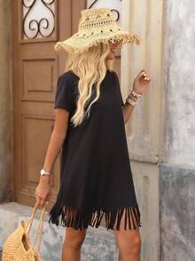 Brillora 素色流蘇下擺洋裝