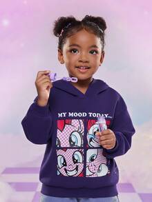 My Little Pony X SHEIN 年轻女孩休闲可爱卡通字母图案落肩宽松连帽衫，秋/春 - 紫色 - 查看 3