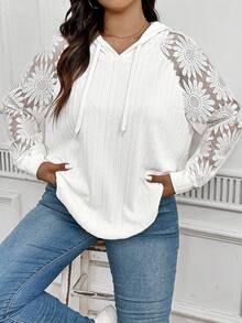 INAWLY Plus Size Women White Hooded Lace Sweatshirt, Autumn Graduation,Back To School Outfits,Graduation,Teacher Outfits For Women,Back To School Pullover Fall Outfit Winter