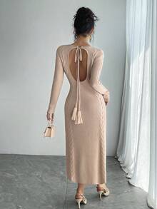 DAZY Robe pull ample à encolure en V pour femmes - Nude - Voir 2