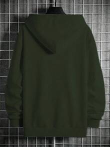 Manfinity Homme 男士撞色印花长袖连帽衫，适合日常休闲、周末旅行、户外活动、旅行探险、轻松的工作环境或半正式场合、男朋友、丈夫礼物、周年纪念礼物、秋季 - 軍綠色 - 查看 2