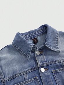 ROMWE Grunge Punk Women's Front Button Long Sleeve Pockets Casual Denim Jumpsuit - Blue - View 3