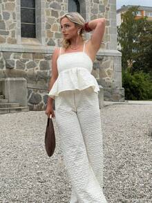 Jeta Ari 2pcs/Set Women Solid Color Ruffle Hem Cami Top & Pants Set Women Summer Clothing Women Summer Clothes Dress Woman S Summer Clothes Women S Clothes Work Summer Dresses Beige Two Piece Set Cream Two Piece Set Summer Jumpsuit Tube Top Jumpsuit Jumpsuit - Apricot - View 1