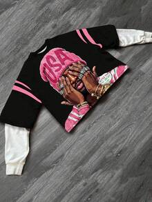 Manfinity Dauomo Best-Selling Two Pieces Style Crew Neck American Vintage Casual Sweatshirt With Simple Portrait Print For Fall And Winter