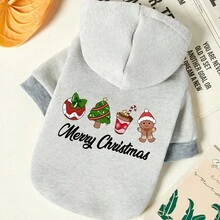 PETSIN 1件圣诞树字母印花宠物灰色连帽衫圣诞节加厚保暖宠物衣服 - 灰色 - 查看 2