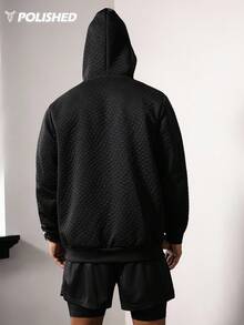 Manfinity Acti Log 男士休闲运动口袋抽绳拉链卫衣 - 黑色 - 查看 2