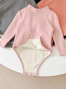 SHEIN LMoss Kids LMoss 女婴 4 件套 新生儿女婴可爱针织纯色高领长袖连体衣，适合秋冬季节穿着 - 彩色 - 查看 4