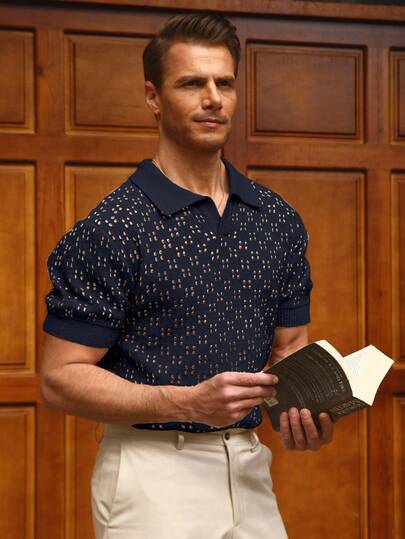 Manfinity CityGents Polo de manga corta de punto calado de unicolor simple para hombre, verano